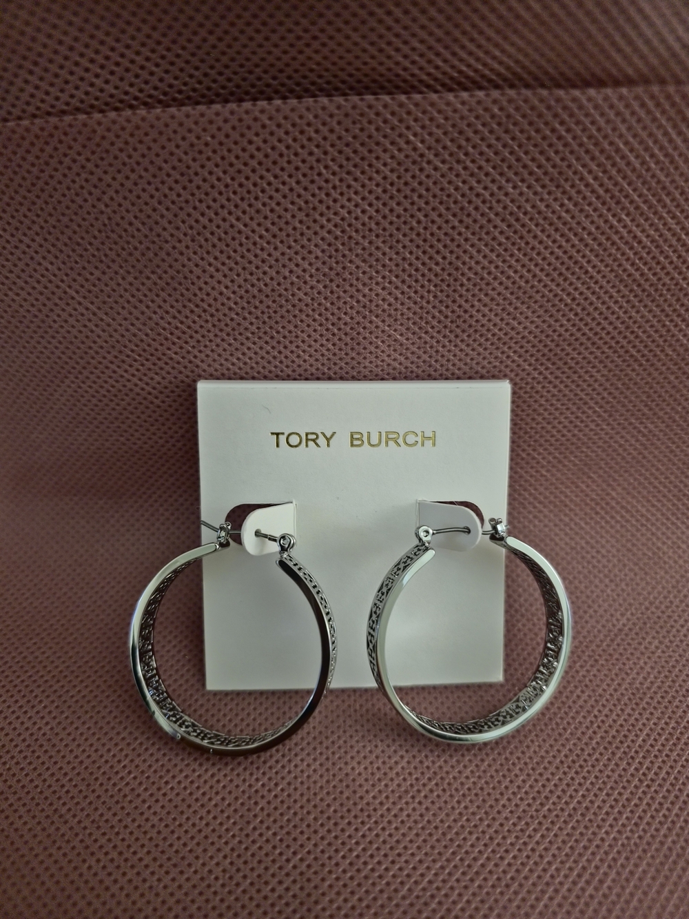 Tory Burch Silver Textured Hoop Earrings